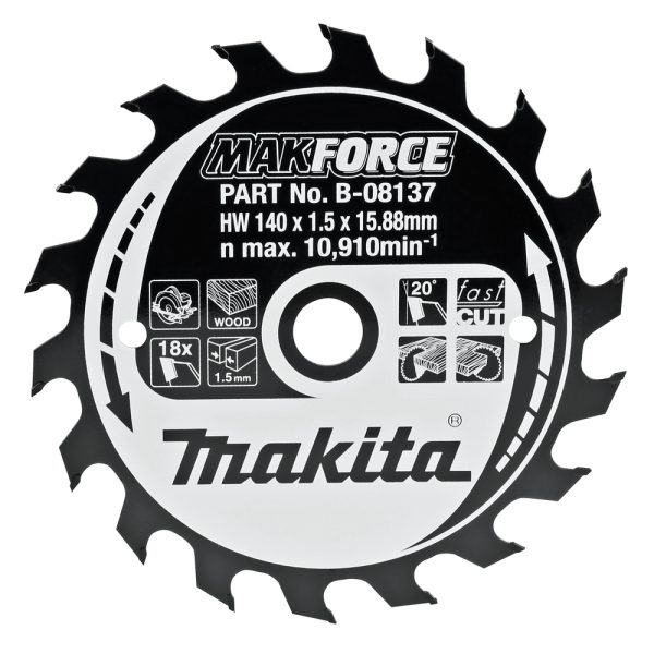 kotouč pilový dřevo MAKFORCE 140x1.5x15.88mm 18Z STOP