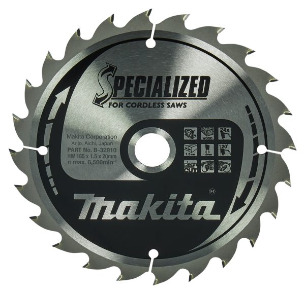 kotouč pilový dřevo SPECIALIZED 165x1.5x20mm 24Z pro aku pily = old B-09173