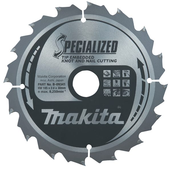 kotouč pilový dřevo SPECIALIZED se zapuštěnými zuby 185x2x30mm 16Z = oldA-86050